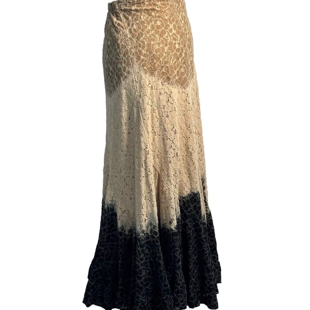 Elegant Lace Ombre Maxi Skirt Neutral Beige Black Preppy Classic Chic size 2 - Picture 3 of 11